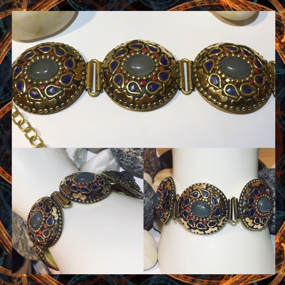 🆒 Rose Quartz Lapis Lazuli Turkish Brass Bracelet - Picture 6 of 6